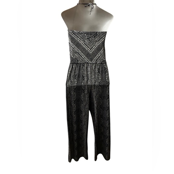 Robin Piccone Black & White Abstract Print Halter Jumpsuit Cover-Up S - Picture 3 of 14